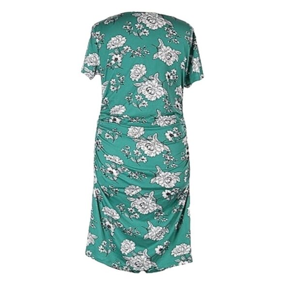 Nine Britton Women's Floral Dress Teal Short Sleeve Side Ruching Form Fitting 3X - Picture 3 of 4